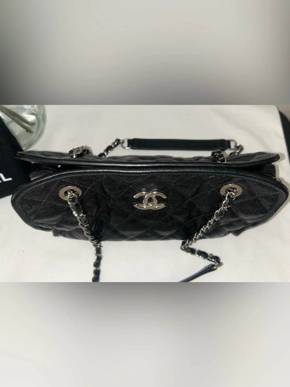 CHANEL CC Medium Shopper Tote Shoulder Bag Caviar Quilted Leather Black